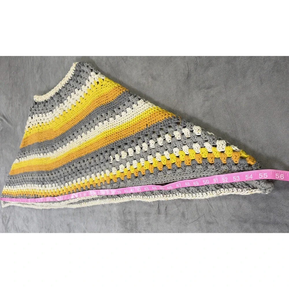 Handmade Crochet Poncho Retro Boho Festival Hippie Groovy No Size Grey Yellow